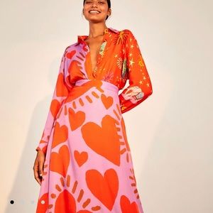 Farmrio wild hearts midi skirt. Size L.